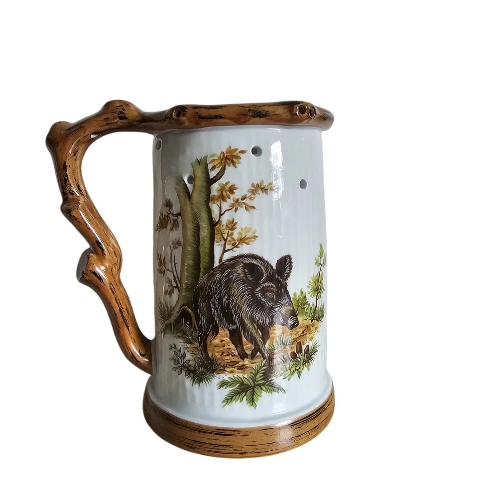 Dresden Porcelain Lithophane Nude Silhouette Puzzle German 50's Beer Stein Boar‎